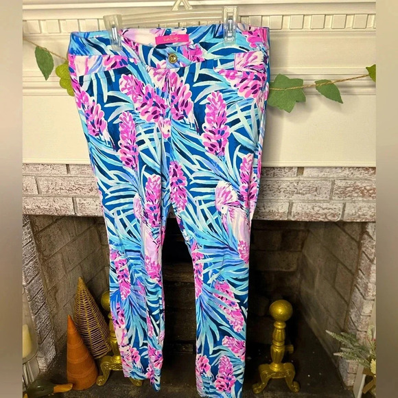 Lilly Pulitzer Pants - Lilly Pulitzer Kelly Knit Skinny Ankle Pants size 8 Mr peacock blue tweethearts